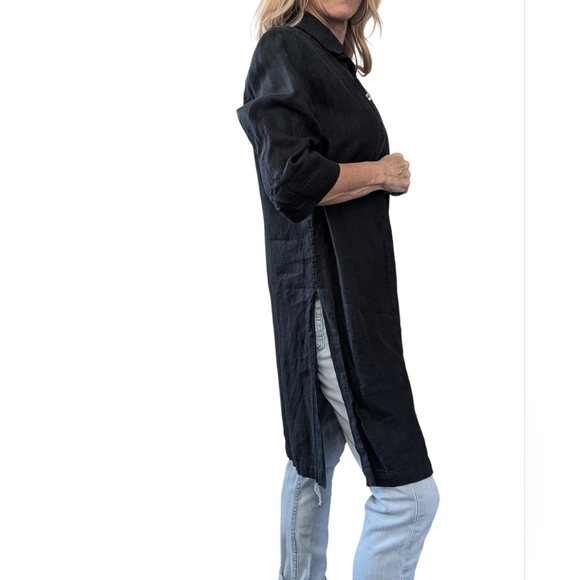 Valerie Stevens 100% Linen Black Tunic Top Shirt Dress Cover Up M - Picture 2 of 7